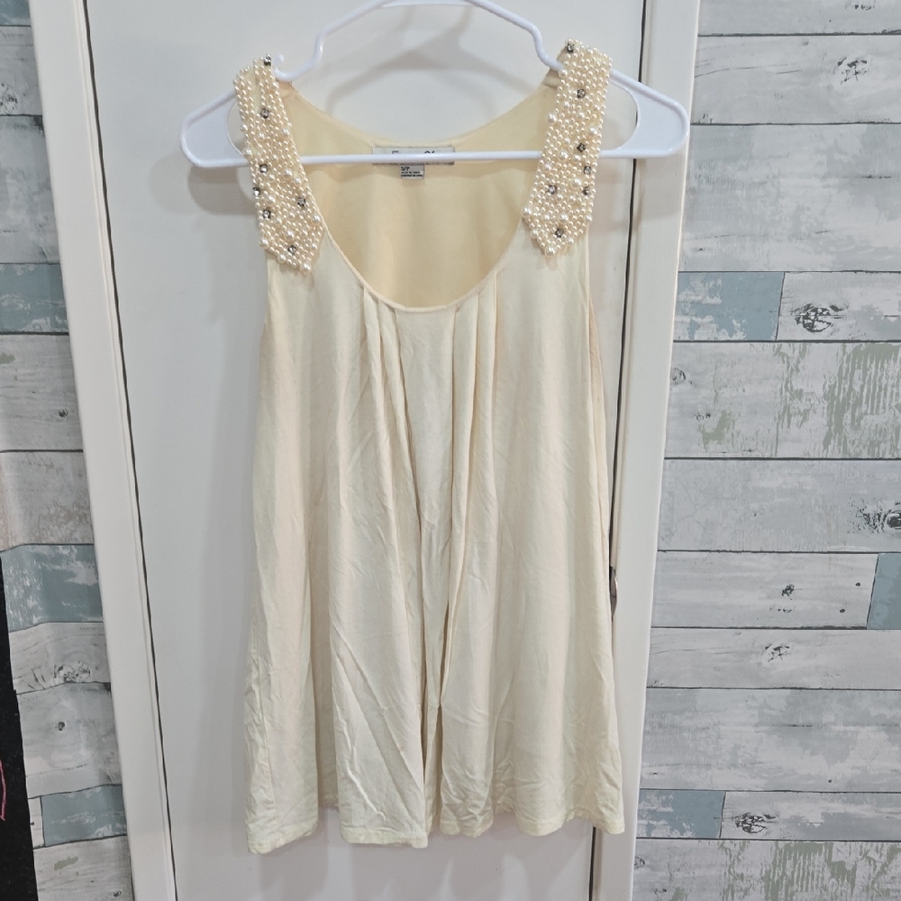 Forever 21 Cream Embellished Sleeveless Tank Top